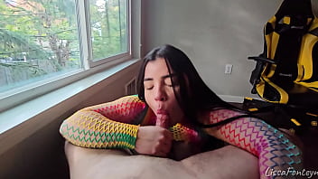 Pov sloppy blowjob and delicious sex in the window