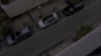 2 lovely ladies fuck a guy on the balcony and get their faces covered in cum