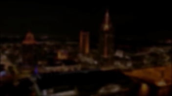 2 lovely ladies fuck a guy on the balcony and get their faces covered in cum