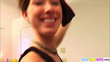 Horny 18 year old brunette undresses