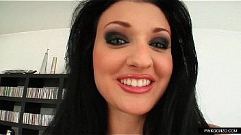 Beauty brunette in lingerie spreads her cunt lips