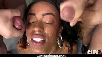 Ebony chick fucked hard in group sex action 29