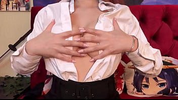 Secretary lets you see her huge boobs after work