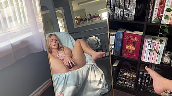 Horny nerd watches her pussy get creamy playing with a bbc