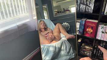 Horny nerd watches her pussy get creamy playing with a bbc