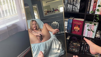 Horny nerd watches her pussy get creamy playing with a bbc