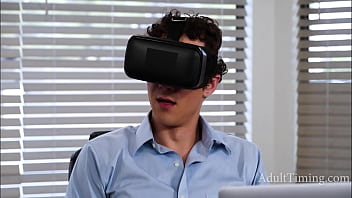Curly big big butt cleaning lady surprises dude watching porn in vr headset