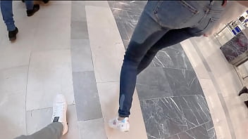Katty wetting jeans and pee in the shopping mall Katty wetting jeans and pee in the shopping mall