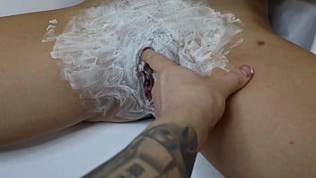 Shaving hairy pussy of a beautiful blonde real pov close up