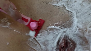 Shaving hairy pussy of a beautiful blonde real pov close up