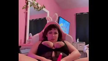 Pink vibrator on sluts clit