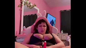 Pink vibrator on sluts clit