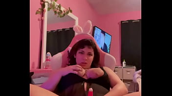 Pink vibrator on sluts clit