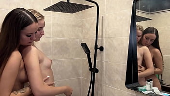 Sensual common bath with kissing caressing and licking