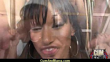 Supr hot ebony chick blows a group of white dicks 18