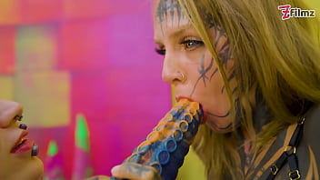 Heavy tattooed lesbian toy ride anal atm and fantasy dildo fun