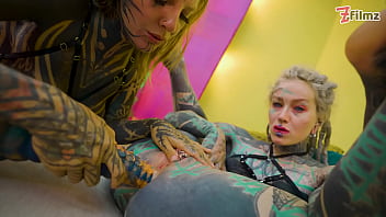 Heavy tattooed lesbian toy ride anal atm and fantasy dildo fun