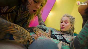 Heavy tattooed lesbian toy ride anal atm and fantasy dildo fun
