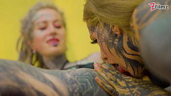 Heavy tattooed lesbian toy ride anal atm and fantasy dildo fun