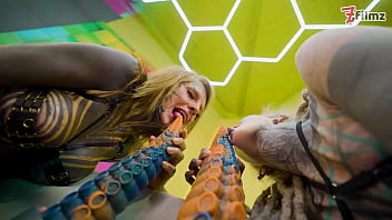 Heavy tattooed lesbian toy ride anal atm and fantasy dildo fun