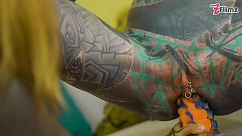 Heavy tattooed lesbian toy ride anal atm and fantasy dildo fun