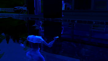 Stepmom swims naked with her son and then strokes his cock