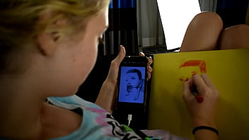 Cute Teen Porn Star Drawing A Picture While Sitting On A Bed Before She Gets Used Sexually thumbnail