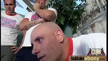 Ebony babe sucks group of white guys 30