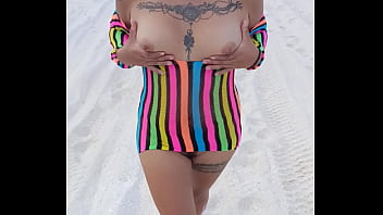 Flashing in the beach show my tits ass and more