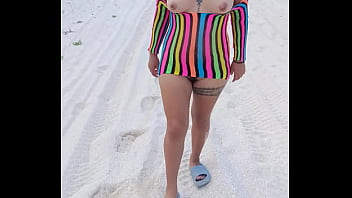 Flashing in the beach show my tits ass and more