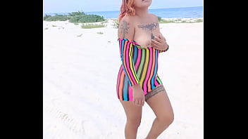 Flashing in the beach show my tits ass and more