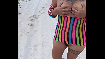 Flashing in the beach show my tits ass and more
