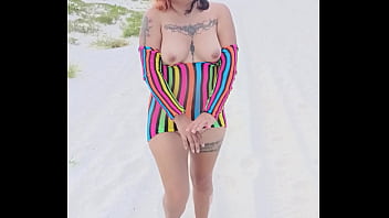 Flashing in the beach show my tits ass and more