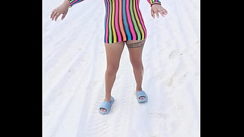 Flashing in the beach show my tits ass and more