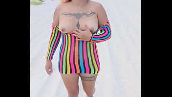 Flashing in the beach show my tits ass and more