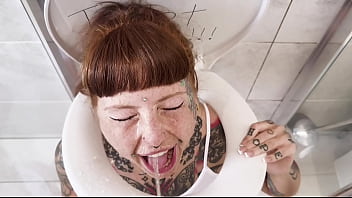Piss hungry toilet slut hardcore deepthroating mess