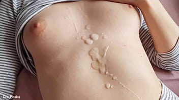 Cumming on my boobies in the morning