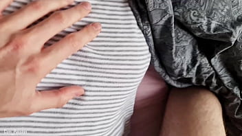 Cumming on my boobies in the morning