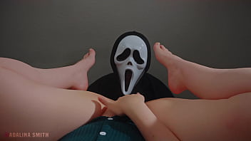 Pov scary guy appears as blonde girl masturbates