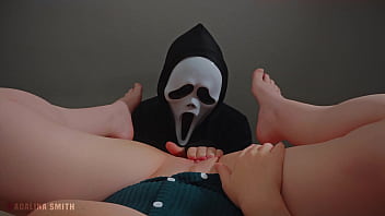 Pov scary guy appears as blonde girl masturbates