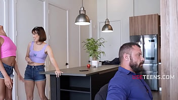 A freeuse threesome with stepdad & 2 horny teen stepdaughter in bikinis
