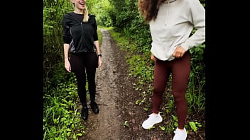 Lady ana pisses in front of rebel rhyder in the woodspeeing