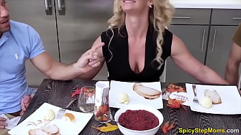 Hortny blonde milf trying to handle two dudes