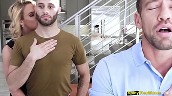 Hortny blonde milf trying to handle two dudes