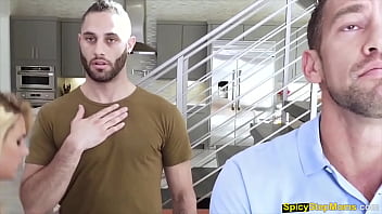 Hortny blonde milf trying to handle two dudes