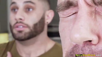 Hortny blonde milf trying to handle two dudes