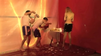 Big boobed blonde ciara bugatti in food splattered mmf threesome