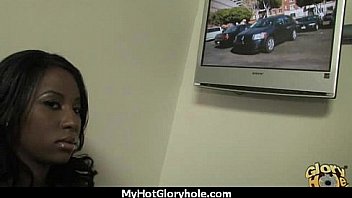 Ebony hottie milking cocks in the gloryhole 11