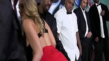 Blonde girl has to service black men
