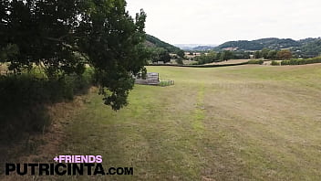 Cheeky babe putri cinta stripping naked on a countryside